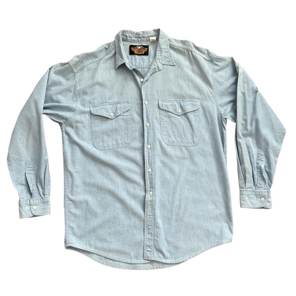 Harley Davidson Denim Button Down Shirt Made In USA - Picture 1 of 6